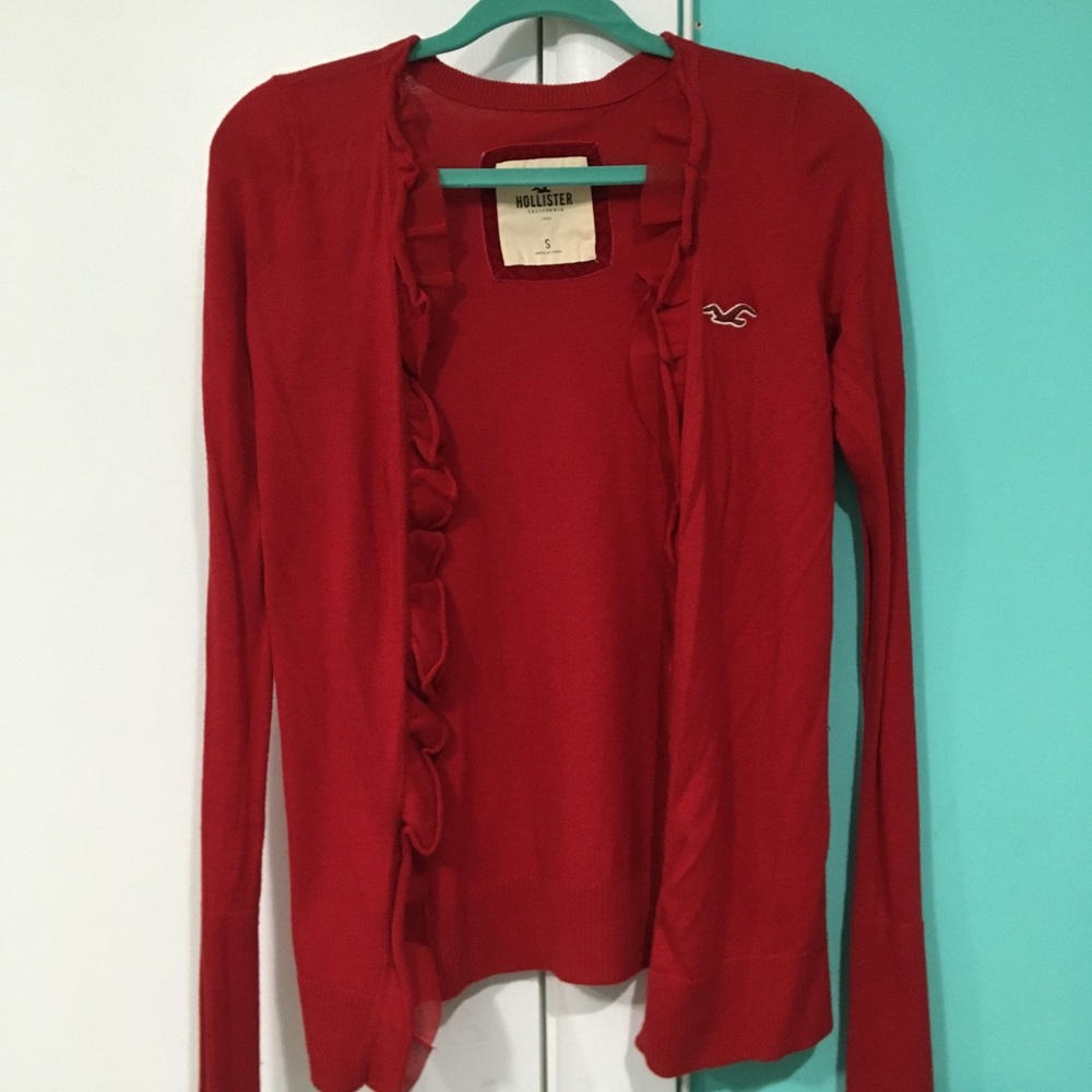 hollister red cardigan